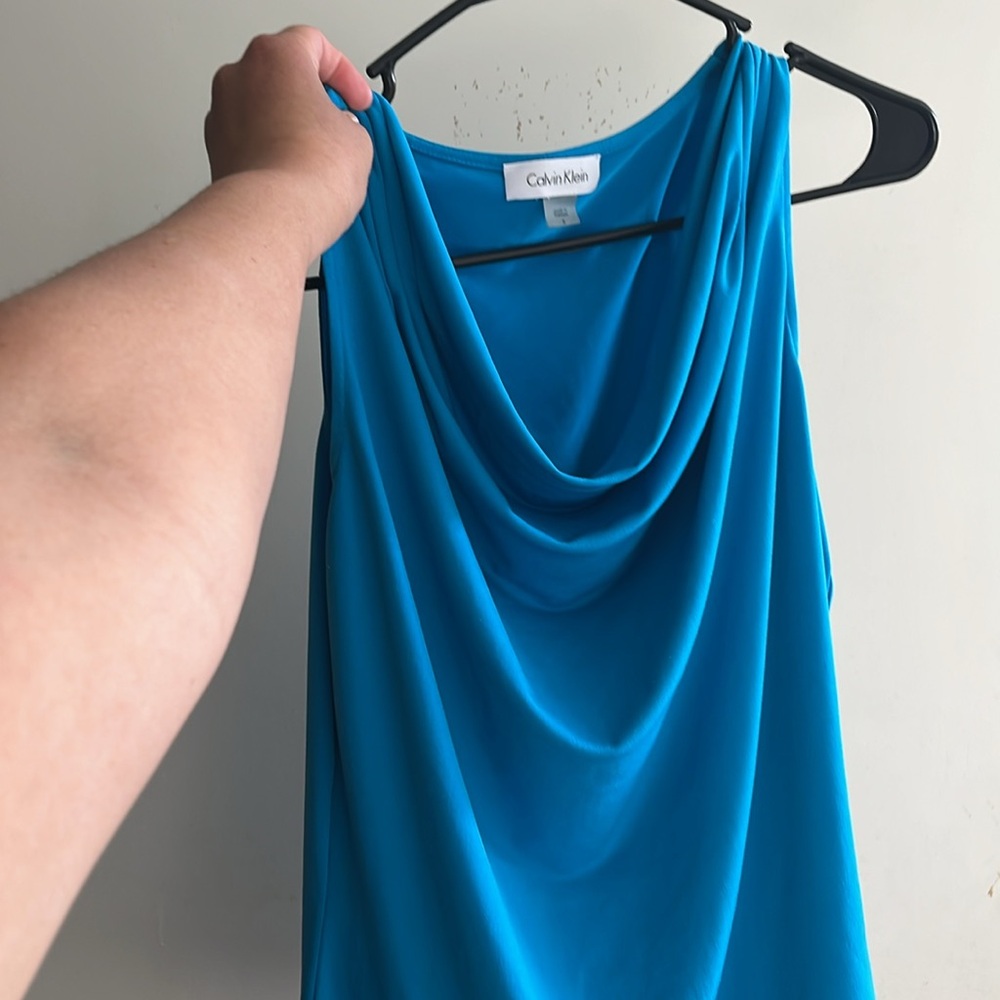 Calvin Klein Blue Draped Sleeveless Tank Top